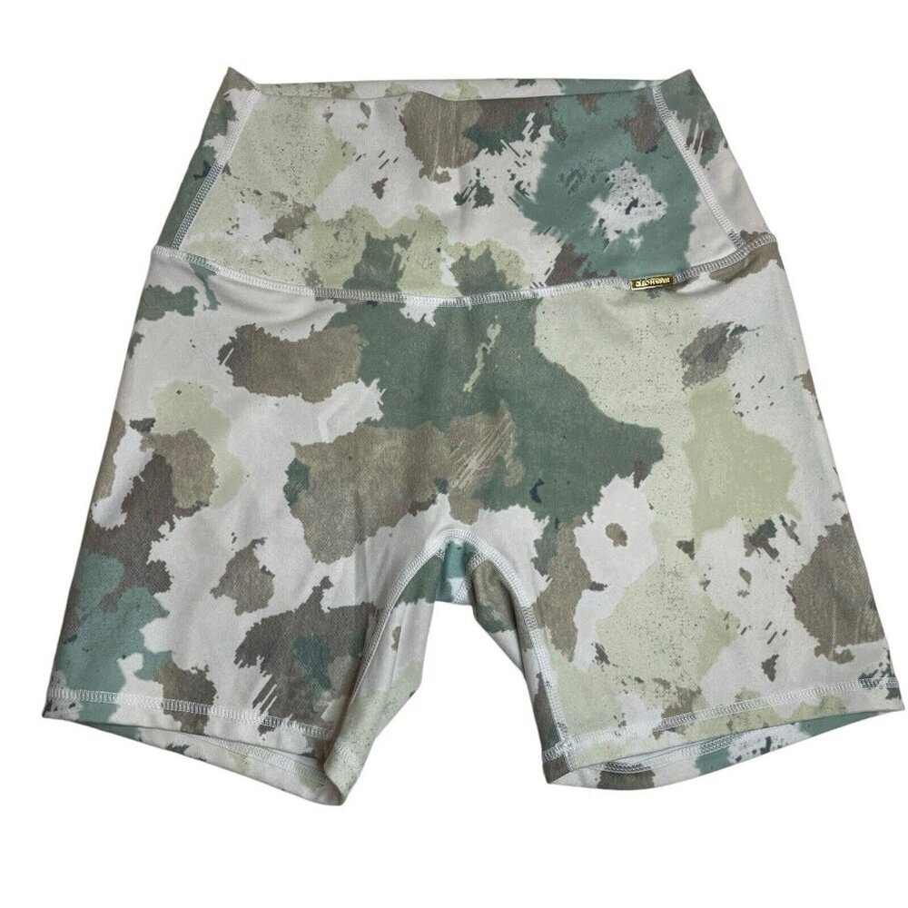 Cleo Harper Camouflage Athletic Shorts - Green and White